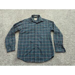 Vintage Stone Work Button Up Shirt Mens Medium Blue Plaid Flannel‎ 100% Cotton